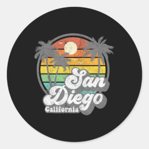Adesivo Redondo Praia Vintage San Diego Califórnia Surf Retro S