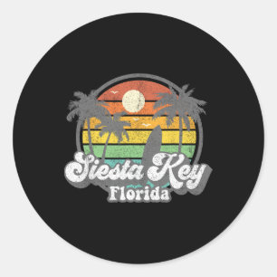 Adesivo Redondo Praia Vintage Siesta Key Flórida Surf Retro 70s
