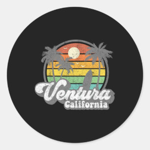 Adesivo Redondo Praia Vintage Ventura Califórnia Ca Surf Retro