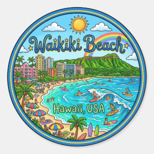 Adesivo Redondo Praia Waikiki Havaí