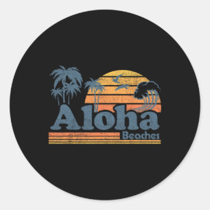 Adesivo Redondo Praias Aloha Havaí Vintage Praia Surf Retro H