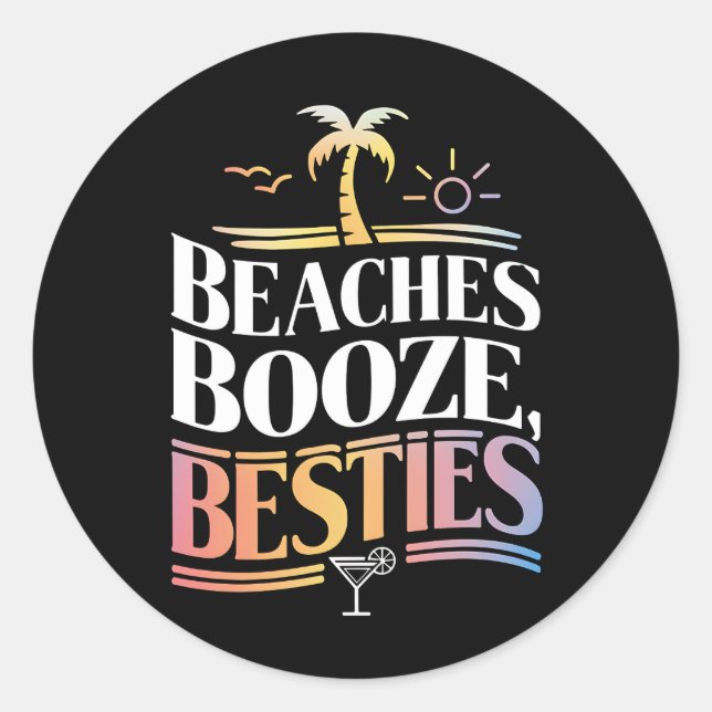 Adesivo Redondo Praias Booze e Besties Coconut Tree Summer (Frente)