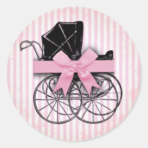 Adesivo Redondo Pram e arco cor-de-rosa doces da carruagem de beb