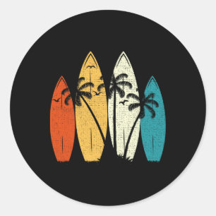 Adesivo Redondo Prancha de Surf Antiga Praia Surfador Onda Surf Gr