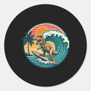 Adesivo Redondo Prancha de Surf de Dinossauro Engraçado Praia Verã