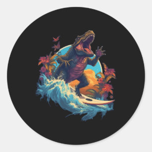 Adesivo Redondo Prancha de Surf de Dinossauro Praia Surf Surfe Din