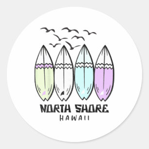 Adesivo Redondo Prancha de Surf North Shore Hawaii Oahu Haleiwa Su