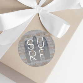 Adesivo Redondo Prancha de Surf Personalizada em Madeira Flutuante