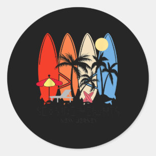 Adesivo Redondo Prancha de Surf Retro Vintage Seaside Heights Nova