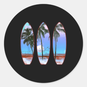 Adesivo Redondo Pranchas de Surf Vintage Retro Pranchista Surfista