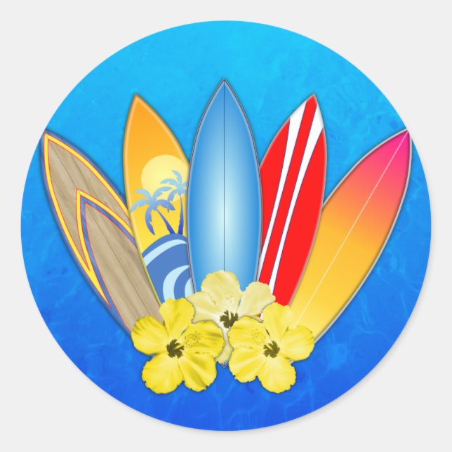 Adesivo Redondo Pranchas E Hibiscus (Frente)