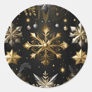 Adesivo Redondo Prata Chic E Flocos De Neve Dourados