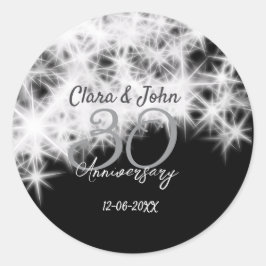 Adesivo Redondo Prata cinza preto 30º aniversário de casamento bri