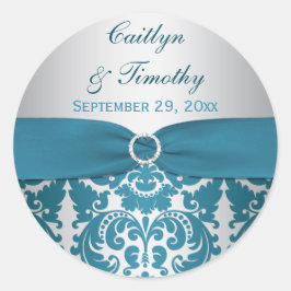 Adesivo Redondo Prata de Fenda, Casamento tema damasco de Teal