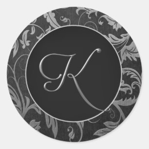 Adesivo Redondo Prata do monograma K e selo preto do casamento