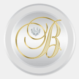 Adesivo Redondo Prata Elegante Dourada Monogramada Inicial 'B'