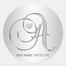 Adesivo Redondo Prata elegante personalizada monograma - Letra ini