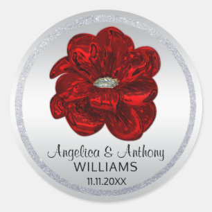 Adesivo Redondo Prata elegante, preto, selos do casamento da rosa