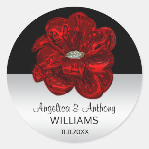 Adesivo Redondo Prata elegante, preto, selos do casamento da rosa