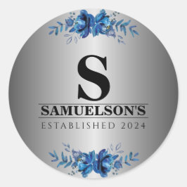 Adesivo Redondo Prata Metálica Azul Jardim Soirée