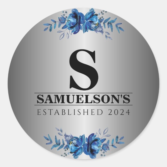 Adesivo Redondo Prata Metálica Azul Jardim Soirée (Frente)