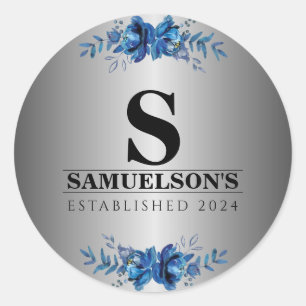 Adesivo Redondo Prata Metálica Azul Jardim Soirée