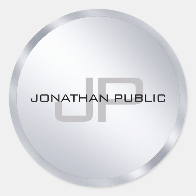 Adesivo Redondo Prata Metálica Elegante Moderna Modelo de Monogram (Frente)