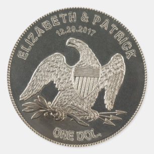 Adesivo Redondo Prata nomeada casamento ou um aniversário de 1865