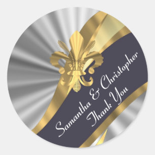 Adesivo Redondo Prata, ouro e selo preto do casamento
