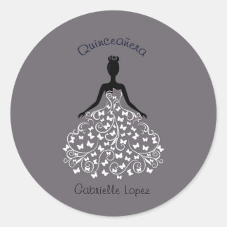 Adesivo Redondo Prata Quinceanera Butterfly Envelope Seals