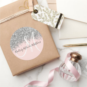 Adesivo Redondo Prata Rosa Cintilante Confetti Glitter Business