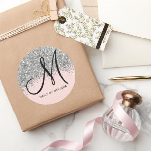 Adesivo Redondo Prata Rosa Esbranquiçada Confetti Glitter Busines