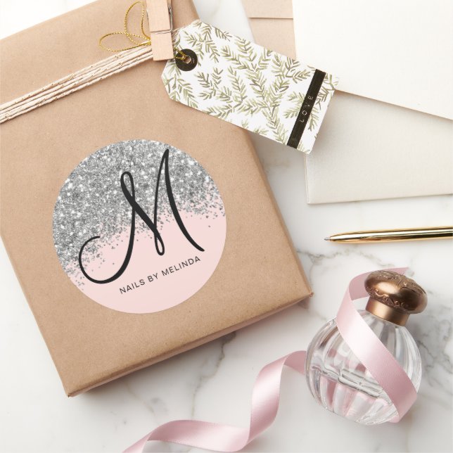 Adesivo Redondo Prata Rosa Esbranquiçada Confetti Glitter Busines (Presentear)