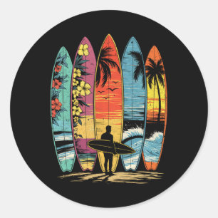 Adesivo Redondo Praticante de surfboard Havaí Onda Amante de Surf