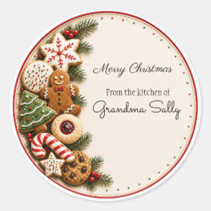 Adesivo Redondo Prato de Biscoito de Natal Personalizado Festa Red