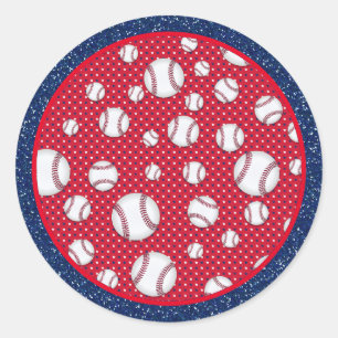 Adesivo Redondo Prato de Papel de Beisebol Vermelho Branco e Azul