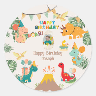 Adesivo Redondo Prato de Papel para Festa de Aniversário de Dinoss