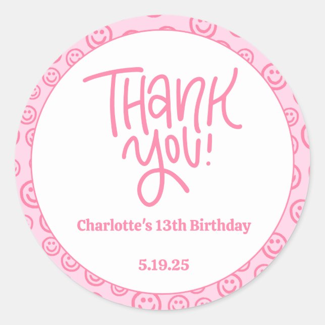 Adesivo Redondo Pré-Disppy Birthday Obrigado Sticker (Frente)