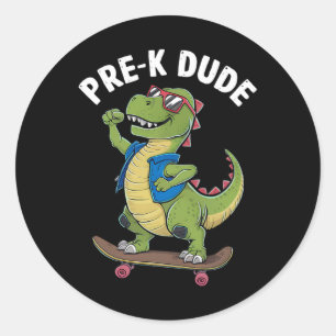Adesivo Redondo Pré-escolar Dude Dinossauro Skateboarding Crianças
