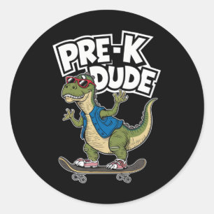Adesivo Redondo Pré-escolar Dude Dinossauro Skateboarding Jardim d
