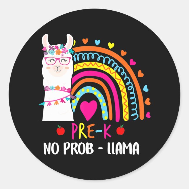 Adesivo Redondo Pré K Sem Prob Llama Professor Rainbow De Volta À  (Frente)