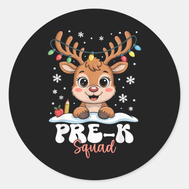 Adesivo Redondo Pre-k Squad Reindeer Christmas Lights Cute Winter  (Frente)