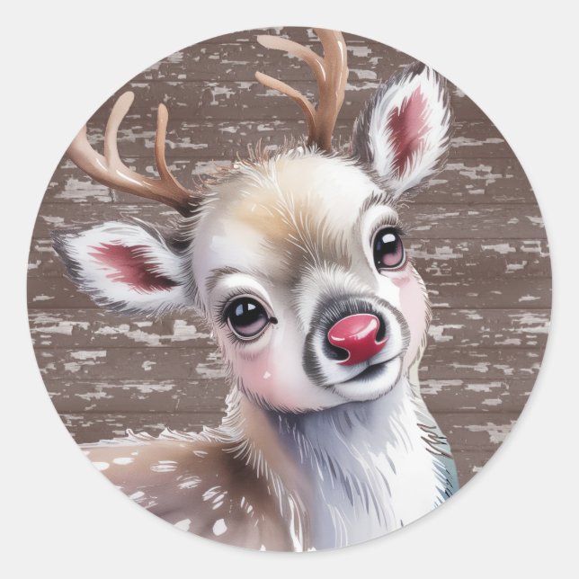 Adesivo Redondo Precious White Reindeer Red Shiny Nose Birthday (Frente)