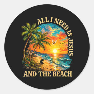 Adesivo Redondo Precisa É Jesus E A Praia Retro Verão Cristão