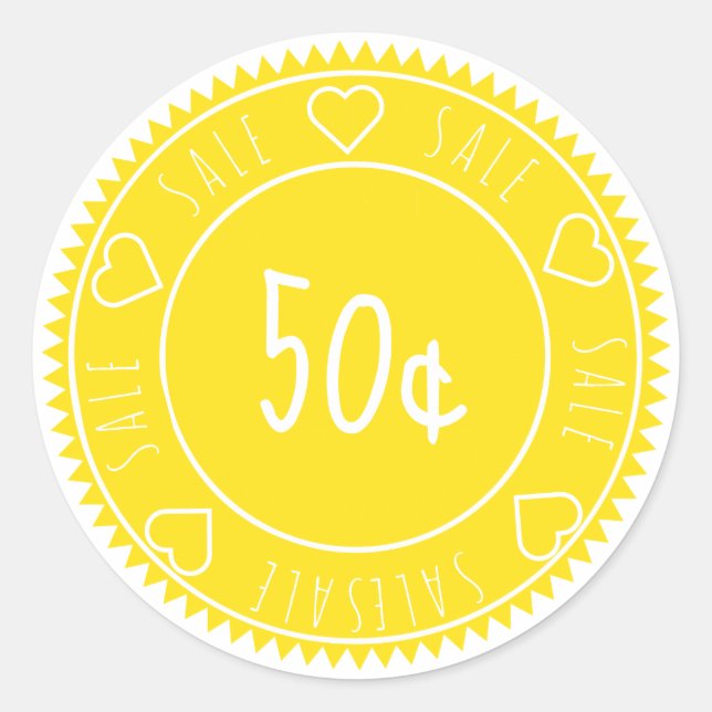 Adesivo Redondo Preço de venda amarelo brilhante personalizado (Frente)