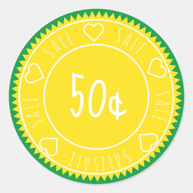 Adesivo Redondo Preço de venda verde amarelo-claro personalizado (Frente)