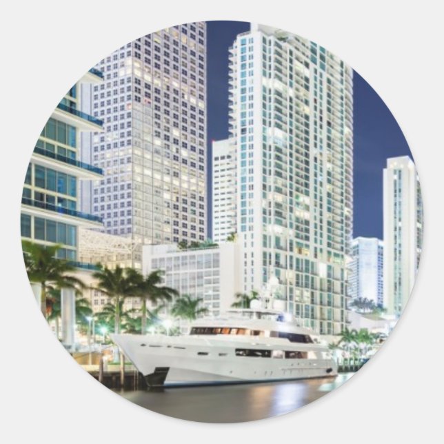 Adesivo Redondo Prédios ao longo do rio Miami (Frente)