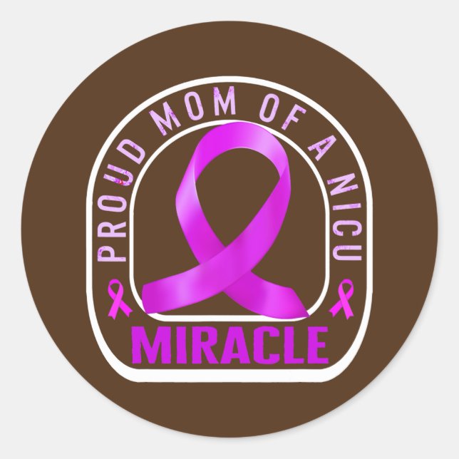 Adesivo Redondo Preemie Mãe Orgulhosa Mãe NICU Miracle Purple Baby (Frente)