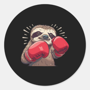 Adesivo Redondo Preguiça de Boxe Com Luvas de Boxe Kickboxing Engr