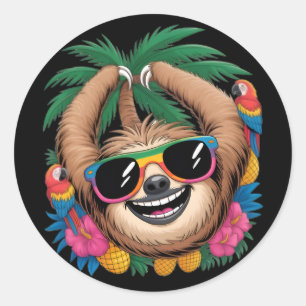 Adesivo Redondo Preguiça Tropical Kawaii – Vibrações Agradáveis de